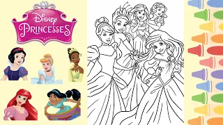 Disney Princesses Colouring page I Ariel, Snow White, Jasmine, Tiana & Cinderella