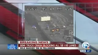 Tractor trailer crash closes SB I-95