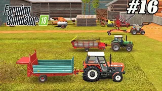 FS 18 COW FARM. Timelapse # 16. Collecting bales. Manure spreading. Collecting grass. Digging beets.