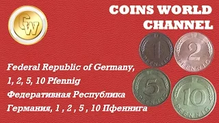 Обзор монет The Federal Republic of Germany, 1,2,5,10 Pfennig / ФРГ, 1,2,5,10 Пфеннигов