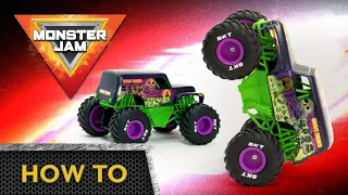How to do Wheelie Stunts with Monster Jam Freestyle Force Grave Digger! Action Toy Videos