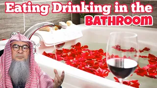 Eating Drinking in bathroom Have cold drink while having bubble bath, read magazine assim al hakeem