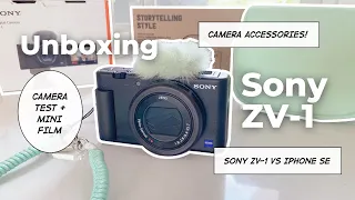 ꃋᗜꃋ .˳⁺ unboxing my new camera ! (sony zv-1) : camera test, accessories, + comparison to iphone SE!