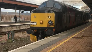 Two class 37 going from York nrm to derby rtc with hell fire passing throw York