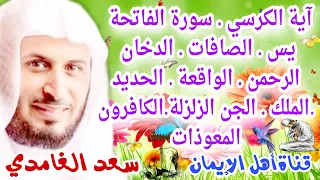 أية الكرسي الفاتحة يس الرحمن الواقعة الملك الدخان الحديد الجن الصافات الزلزلة المعوذاتين سعد الغامدي