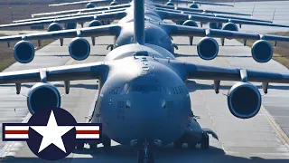 USAF Air Power. Launch of 24 C-17 Globemaster III aircraft from one base.