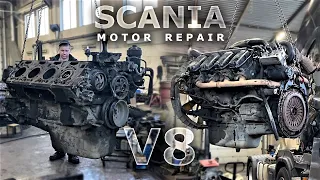 SCANIA R500 V8 - ENGINE REPAIR. MILEAGE 1.6 MILLION PART 1: COMPLETE DISASSEMBLY