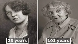 Then and now photos show people as young adults and after 100 years old