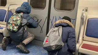 Train tagging with crew members and piece