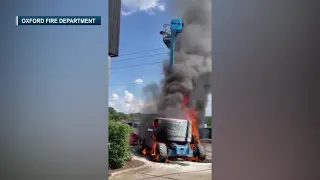 Man jumps from burning lift