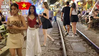 🔥 Walking Tour in Train Street, HANOI Old Quarter 🔥 Nightlife VIETNAM🔥the City Immersive Sound 4K 🇻🇳