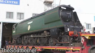 34070 "Manston" emerges from Herston Works - Swanage Railway 02/11/2022