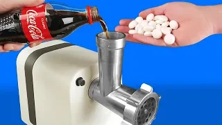 EXPERIMENT: MEAT GRINDER VS COCA COLA AND MENTOS