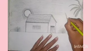 nature drawing ll house drawing ll easy pencil sunset drawing