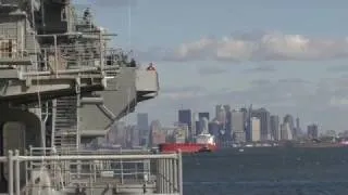 The USS Intrepid arrives in Manhattan