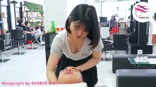 Vietnam Barber Shop with a beautiful young lady girl, happy massage service in Da Nang City