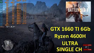 Test Laptop. Battlefield 1 - Ultra Settings, Full HD (ASUS FA506 - Ryzen 4600H, GTX 1660 TI)