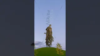 Vertical video. Rzhev, Russia. Rzhev Memorial to the Soviet Soldier. The transition from sunset to n