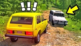 BEAMNG DRIVE -  НИВА ПРОТИВ ГЕЛИКА ПО РУССКИМ ДОРОГАМ! ВАЗ 2121 ПРОТИВ ГЕЛЕНДВАГЕНА ОФФРОАД  ⚡ГАРВИН