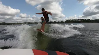 Little Girl Averey first time Wake Surfing kids surf