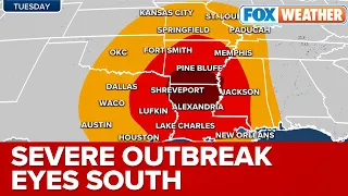 Severe Weather Outbreak Eyes South With Tornadoes, Damaging Winds, Large Hail Possible