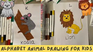 Kid's CUTEST animal drawing easy : K-Koala & L-Lion | learn alphabets with drawing | fun and simple