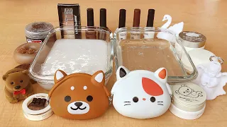 Mixing Makeup Eyeshadow Into Slime! Brown vs White Special Series #17 Satisfying Slime Video