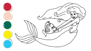 Mermaid Ariel & Flounder Drawing, Painting and Coloring for Kids, Toddlers