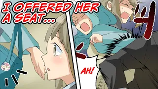 “Move!” A pregnant co-worker got shoved out of her seat on a packed train... [Manga dub]