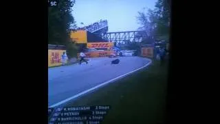 F1 Steward trips on track and nearly gets hit