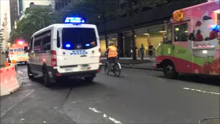 NYPD ESU TRUCK & ANOTHER NYPD UNIT RESPONDING OFF 6TH AVE. IN MIDTOWN, MANHATTAN, NEW YORK.