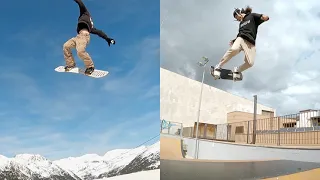 Skateboarder Performs Amazing Tricks in Skateboarding Rink as Well as in Snow - 1195441