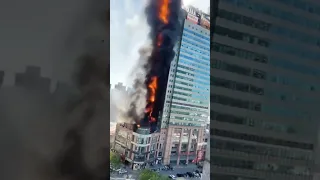 Huge fire rages in Xintiandi office building in China #Tianjin #China #fire