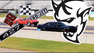 2018 Dodge Challenger Demon vs 1969 Corvette L88 427 PURE STOCK DRAG RACE - no commentary