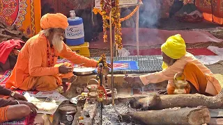 INDIA – Asia – Kumbh Mela 2019 - Sadhus and offering - Prayagraj Allahabad - Hindu Festival