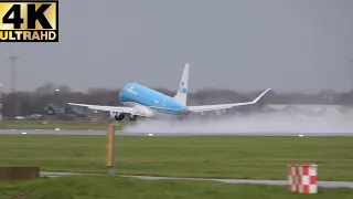 CLOSE UP heavy Rain | planes  Landings and Takeoffs  Amsterdam Schiphol Airport Plane Spotting