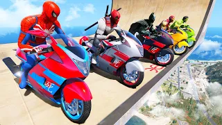 Motorcycles with Spiderman and Superheroes Extreme Ramp Challenge Super Motos - GTA V MODS