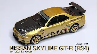 Unboxing MINIGT 1:64 Nissan Skyline GT-R (R34) Top Secret (Gold) @TheOpenBox858 #12