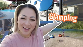 GLAMPING with our Travel Trailer at Harrison Hot Spring RV & HICKS Lake Family Vlog | JustSissi