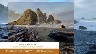 CREATING A STRONG VALUE PATTERN Ruby Beach Seastacks plein air oil painting with Jon Bradham