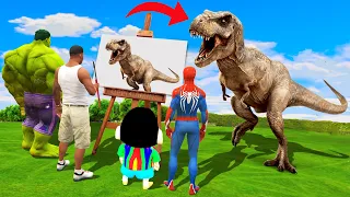 GTA 5 |GTA5 BUT WHATEVER DINOSAUR SHINCHAN,FRANKLIN, SPIDERMAN &HULK THANOS DRAWS COMES TO REAL LIFE