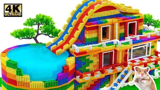 ASMR Video | Build Rainbow Villa With Rooftop Water Slides, Round Swimming Pool From Magnetic Balls