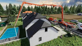 Coulage de béton en utilisant la pompe à béton pour installer une piscine | Farming Simulator 22