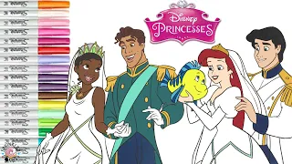 Disney Princess Coloring Book Pages Wedding Day Tiana and Naveen Ariel and Eric