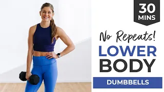 30-Minute Lower Body Workout with Dumbbells (NO Repeats + No Jumping)