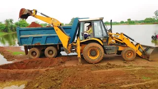 JCB Backhoe Loading Mud For Village Panchayat Road Repair Work | Tata Tipper Truck