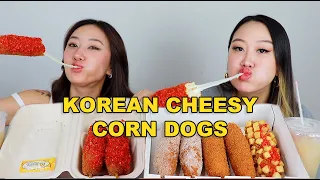 HOT CHEETOS CHEESY DOGS| KOREAN CHEESY CORN DOG MUKBANG