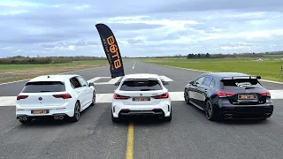 DRAG RACE! 2021 VW GOLF R VS BMW M135i VS AMG A35!