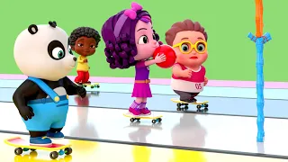 Skating Adventure | Ball Goal and Shuttle Game for Kids | Pinky & Panda