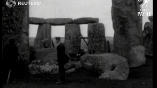 Stonehenge: Stones being repositioned during restoration work (1914)